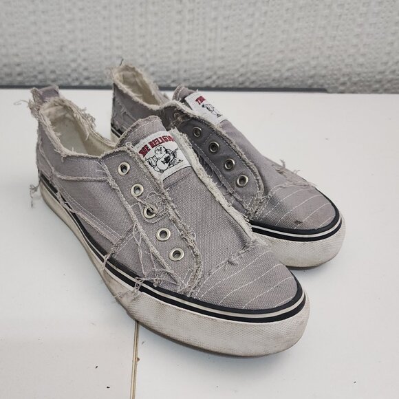 True Religion Korey Slip On Sneaker Grey Women’s Size 8 Gray Distressed Canvas - Picture 2 of 13